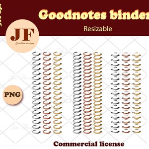 Goodnotes binder rings png, digital binder rings commercial use, planner rings templates, 9 spiral clipart png, 9 png files instant download