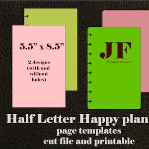 Plantilla de inserción de planificador Happy de media letra SVG con perforaciones y sin ellas, inserción de media hoja SVG e imprimible, hágalo usted mismo, archivos de corte