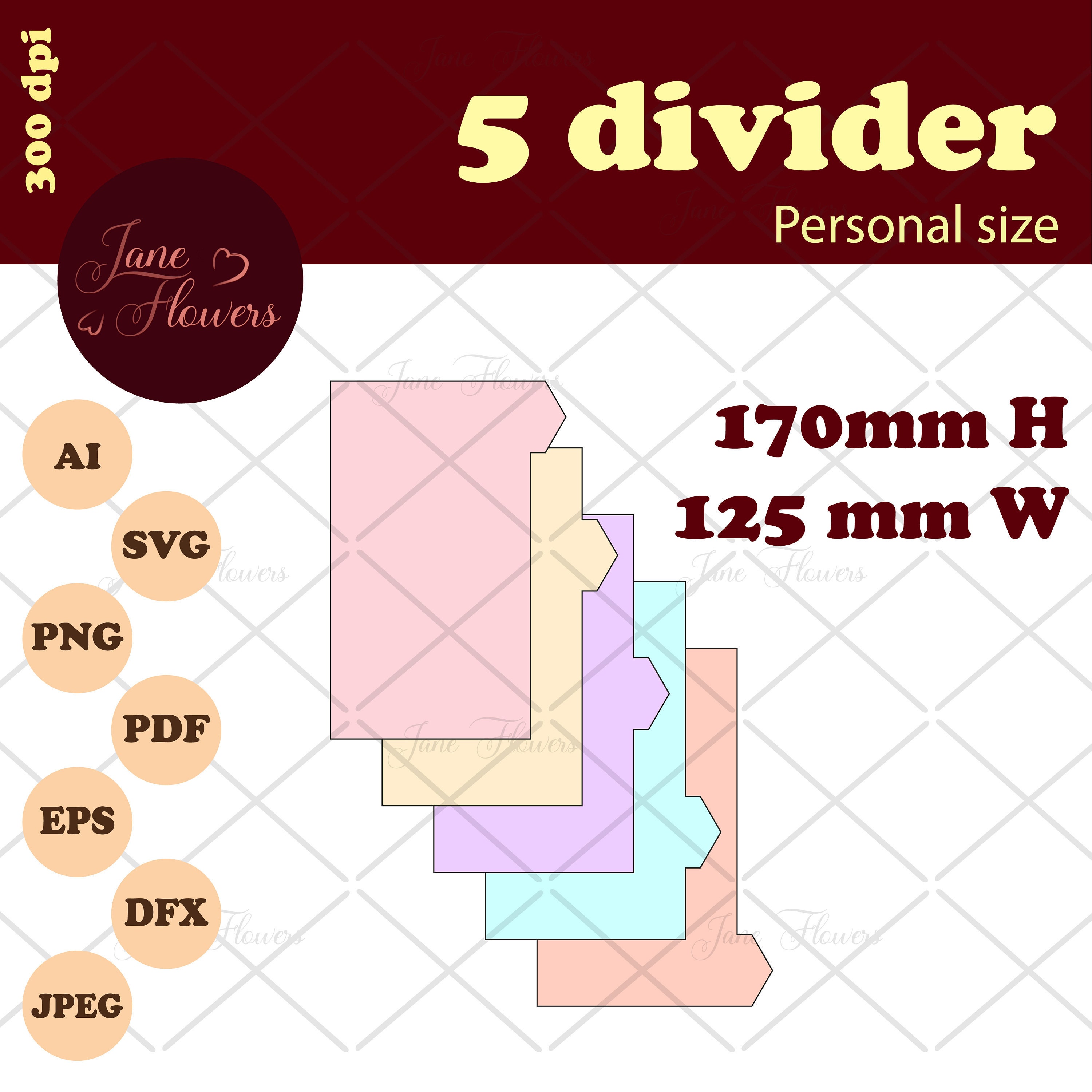 Personal Planner Dividers 5 Divider Pages Personal Binder Etsy