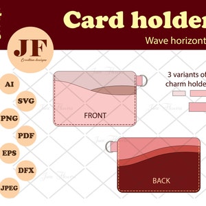 Porta tarjetas de presentación con ondas SVG, porta tarjetas con llavero EPS, plantilla de porta tarjetas para Cricut, billetera de cuero sintético para tarjetas DIY, patrón de monedero pequeño