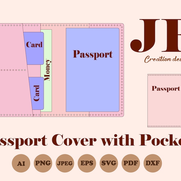 Passport cover template with pockets SVG, DIY card holder pattern, make your own travel case, faux leather supplies, simple sewing project