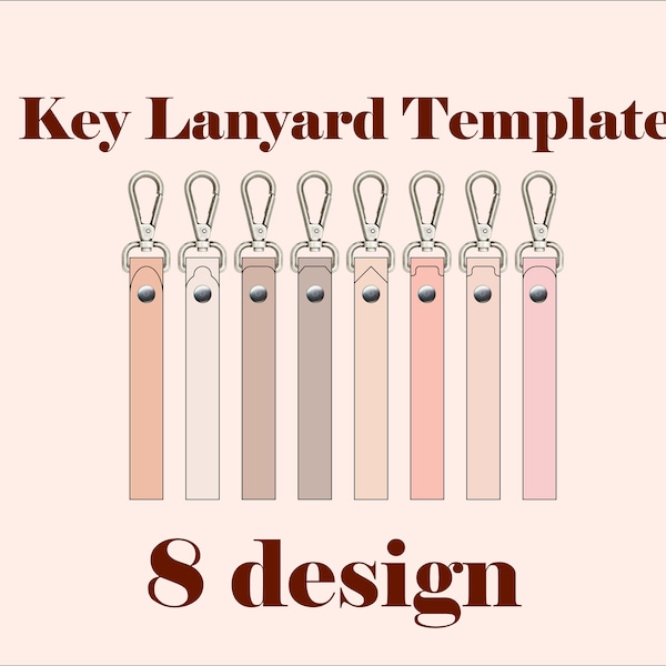 Leather key lanyard template, key wristlet pattern, DIY key fob, key ring PDF, keys organizer, vegan leather keychain cut files SVG
