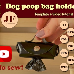 Simpatico porta sacchetti per escrementi di cane fai da te, progetto Cricut, modello di copertura per sacchetti per escrementi di cane in finta pelle senza cuciture, modello di distributore di rotoli di escrementi, portamonete SVG