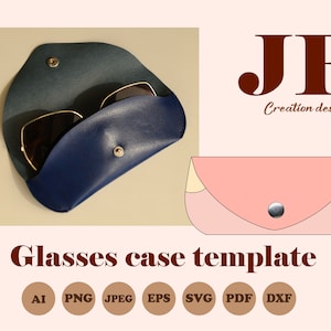 Plantilla de estuche para gafas con videotutorial, funda para gafas SVG, patrón de estuche para gafas de sol, cuero sintético SVG, monedero para gafas, soporte para gafas