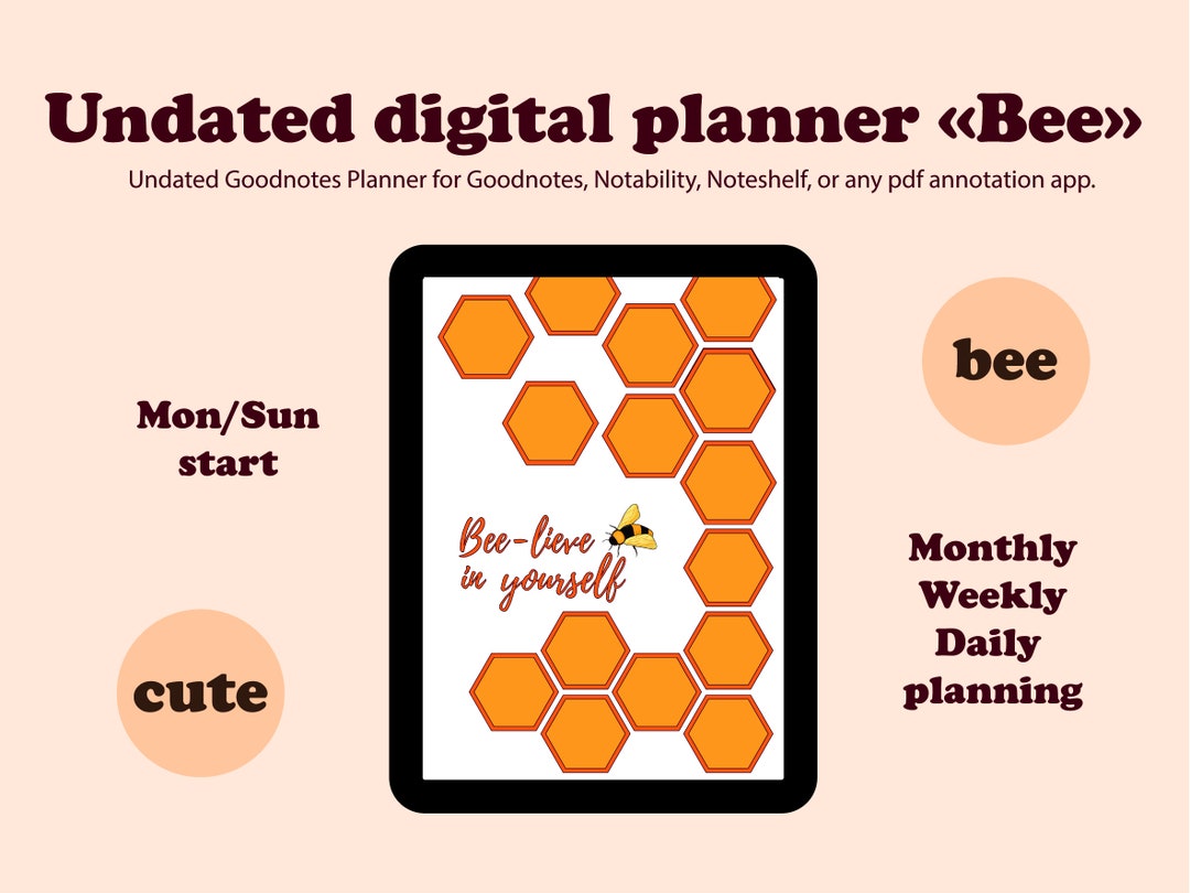 Undated Planner Goodnotes, Cute Digital Planner, iPad Planner, Bee Planner Pdf, Honey Planner