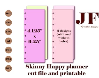 Skinny Classic Happy planner insert template SVG with punch holes and without, Skinny insert SVG and printable, do it yourself, cut files