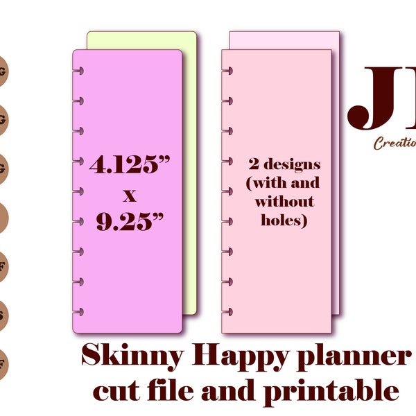 Skinny Classic Happy planner insert template SVG with punch holes and without, Skinny insert SVG and printable, do it yourself, cut files