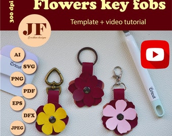 Flower Key Fob SVG Bundle: Vegan Leather Keychain Template (PDF)