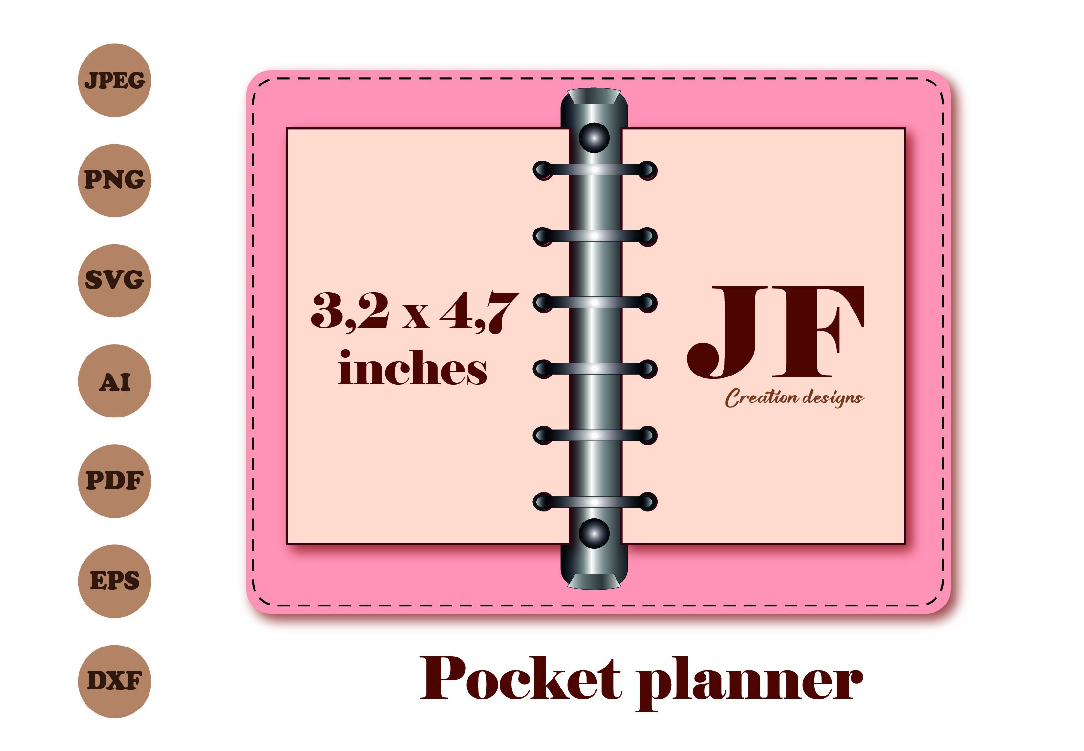 Pocket Planner Cover Template SVG With Punch Holes, Pocket Planner