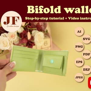 Cricut用のSVGで縫うための革財布のパターン、財布のテンプレートPDF、手縫いの穴で縫うための財布のパターン、簡単なステッチチュートリアルPDF
