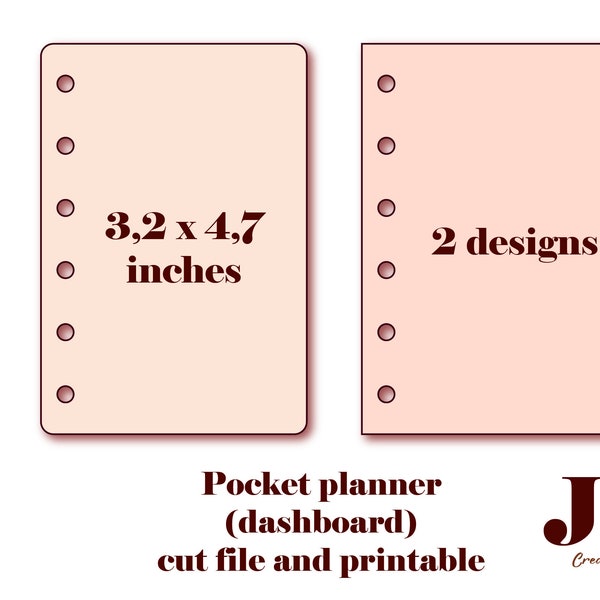 Pocket planner cover template SVG with punch holes, pocket planner insert SVG and printable, pocket dashboard page, planner diy cut files