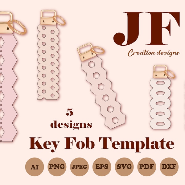 Leather keychain wrist fob tempate, key lanyard SVG, key bracelet pattern, DIY key fob PDF, keys organizer, key chain template, purse fob