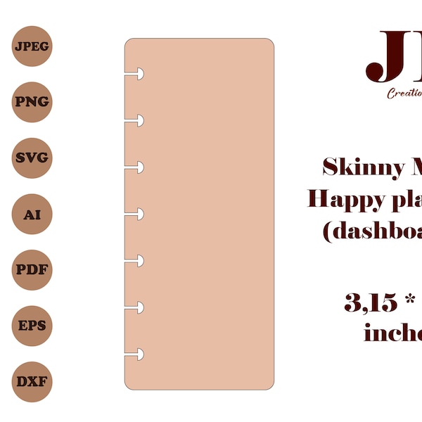 Skinny mini Happy planner cover template SVG with punch holes, Happy planner insert SVG, Happy planner dashboard, planner die cut files