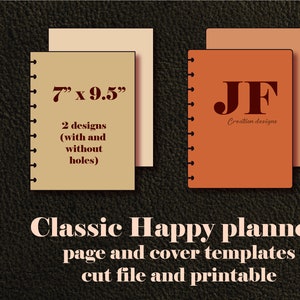 Classic Happy planner insert template SVG with punch holes and without, Classic HP dashboard cut and printable files, diy laminates cover