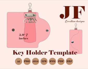 Leather key holder template, key bag pattern, DIY keys cover, key pouch PDF, keys organizer, vegan leather key case cut files SVG