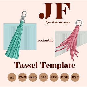 Tassel template svg, tassel keychain svg, tassel SVG, faux lether tassel pattern, tassel charm PDF, DIY keychain, purse fob, bag tag Cricut