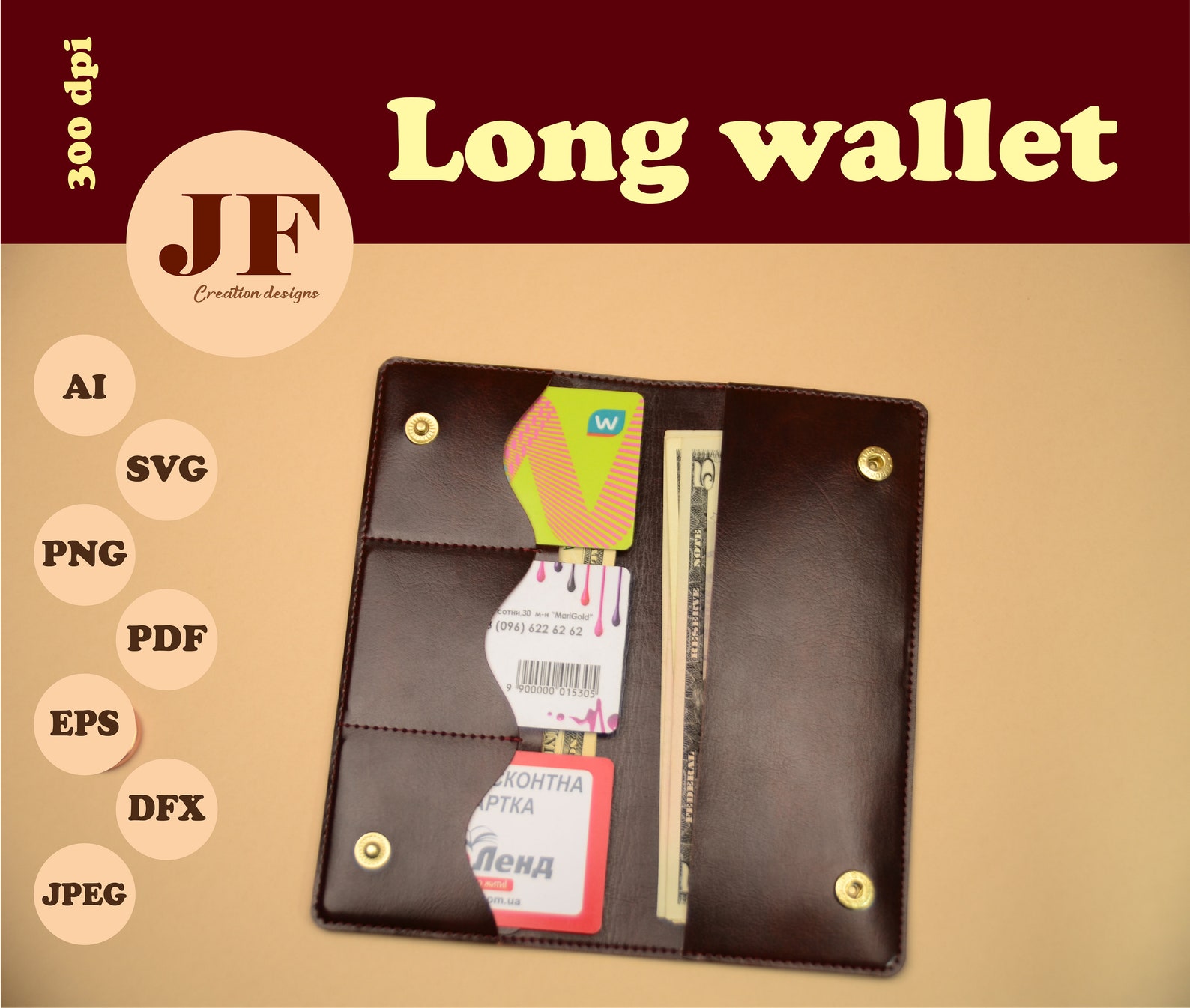 long-wallet-template-svg-leather-women-wallet-pattern-slim-etsy