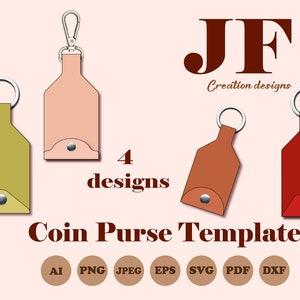 Modello di portamonete carino SVG per portachiavi, progetto fai da te Cricut, modello di portachiavi in finta pelle, portamonete, astuccio per monete, nessun modello di cucito