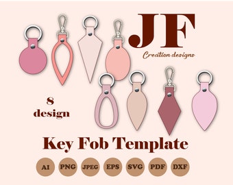 Key Fob SVG Bundle, Keychain Template, Vegan Leather Pattern (Digital Download)