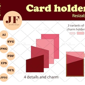 Portatarjetas vertical SVG, llavero geométrico SVG, plantilla de billetera para tarjetas para Cricut, billetera de cuero sintético para tarjetas DIY, monedero delgado