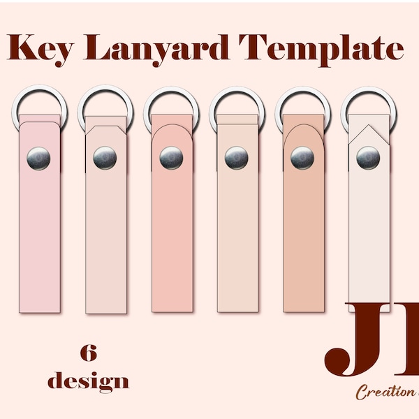 Leather key lanyard template 1" wide, key wristlet pattern, DIY key fob, key ring PDF, keys organizer, vegan leather keychain cut files SVG