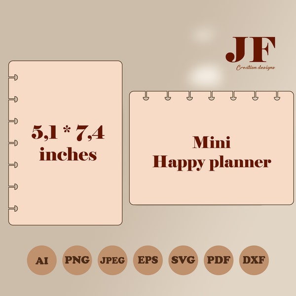 Mini Happy planner cover template SVG with punch holes, Happy planner insert SVG, Happy planner dashboard, planner diy cut files