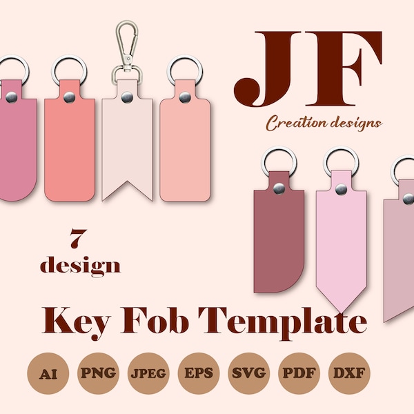 Cute key fob template, collection keychain svg bundle, keys organizer pattern, vegan leather keychain cut files SVG, faux leather supplies