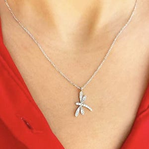 Sterling Silver Dragonfly Necklace - 925 Silver, Cubic Zirconia Pendant, Tarnish-Resistant