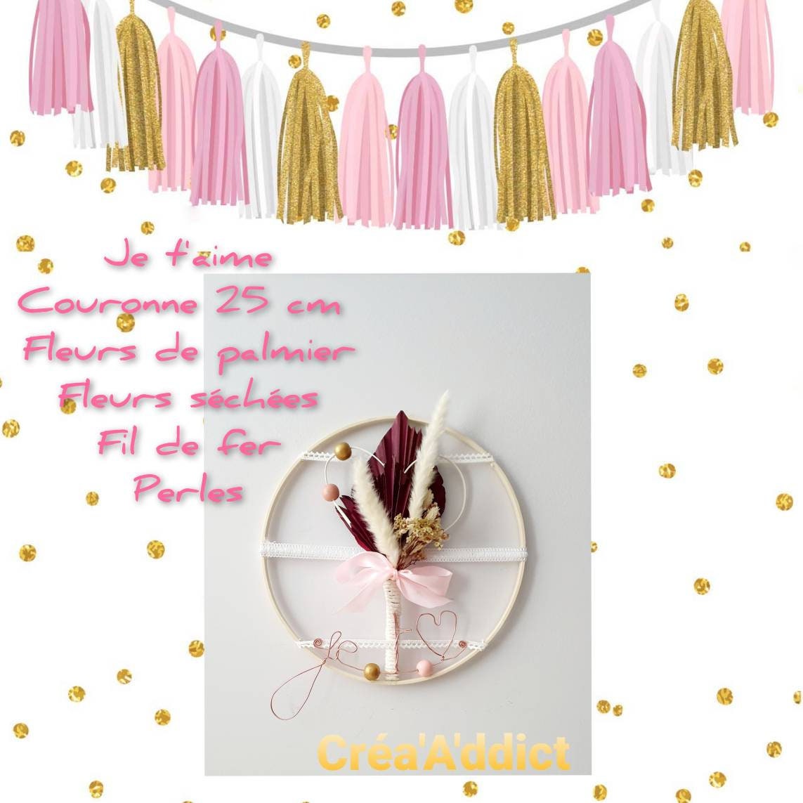 Couronne Je T'aime Fleurs Séchées