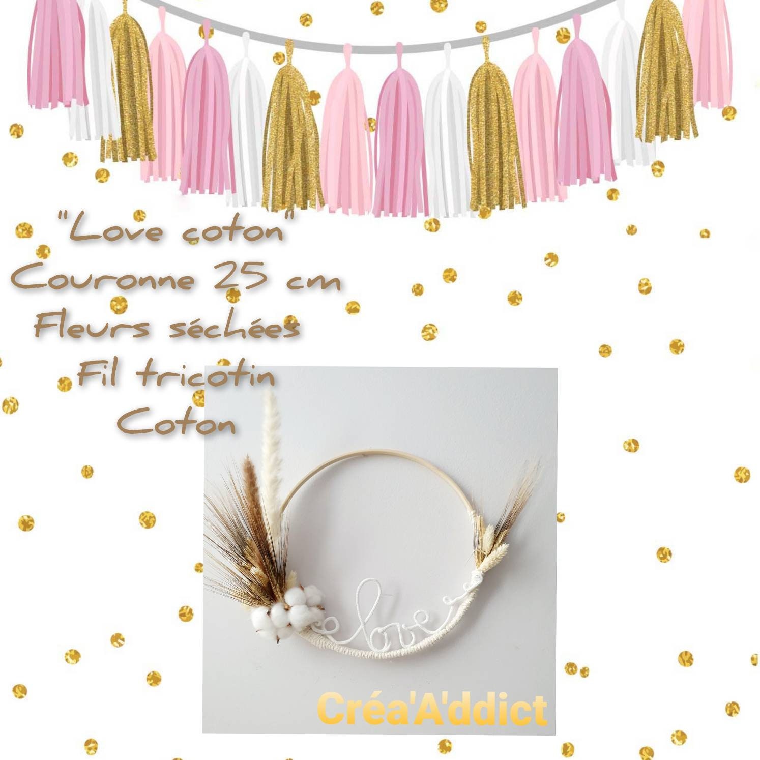 Couronne Love Coton Fleurs Séchées