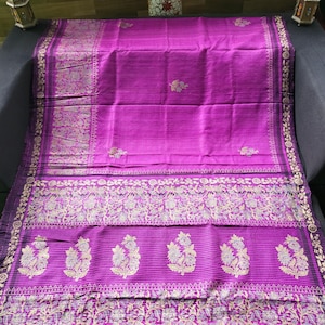 Madhubani Handpainted Purple Ghicha Silk Saree