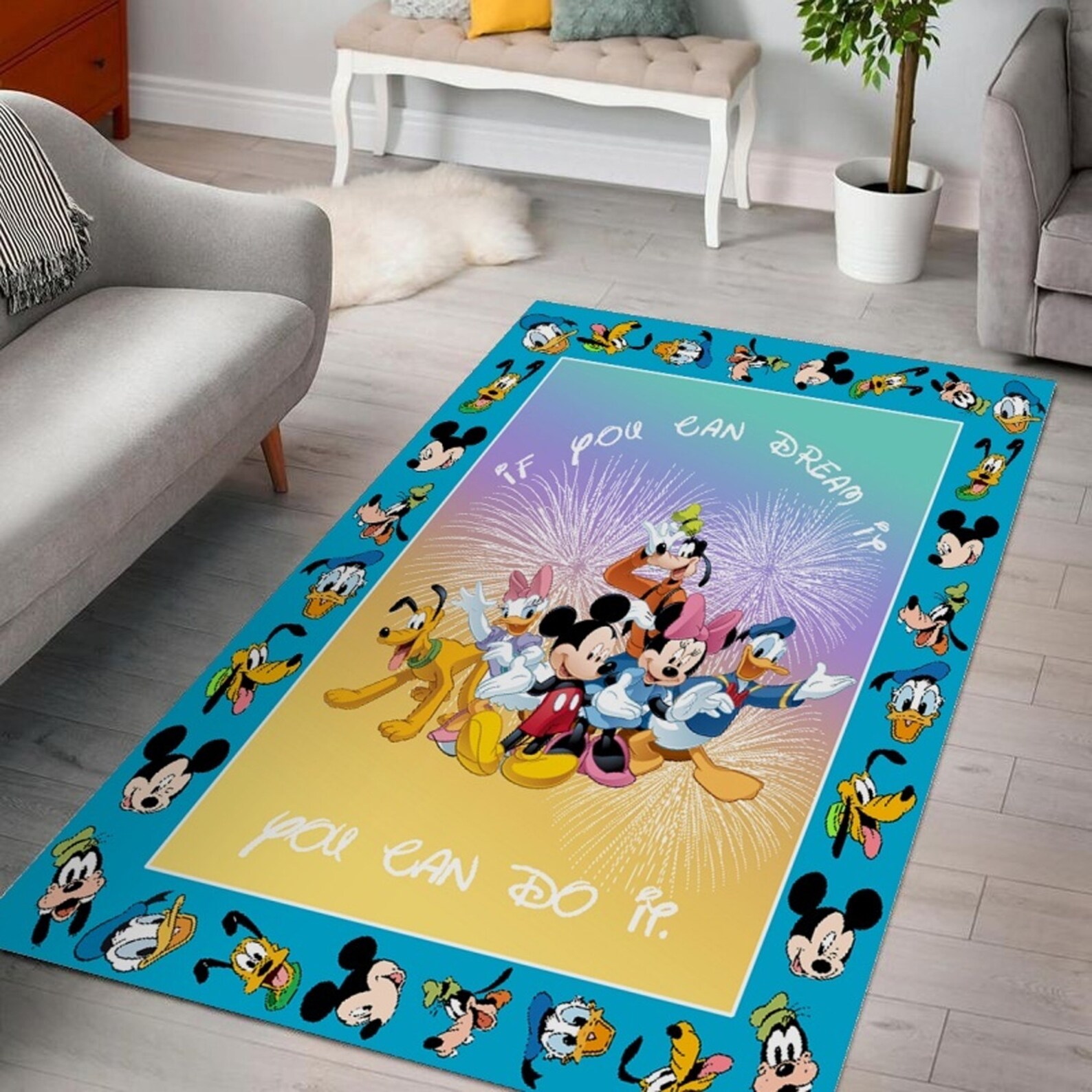 Mickey Mouse Rectangle Rug Disney Mickey Area Rug Mickey Etsy