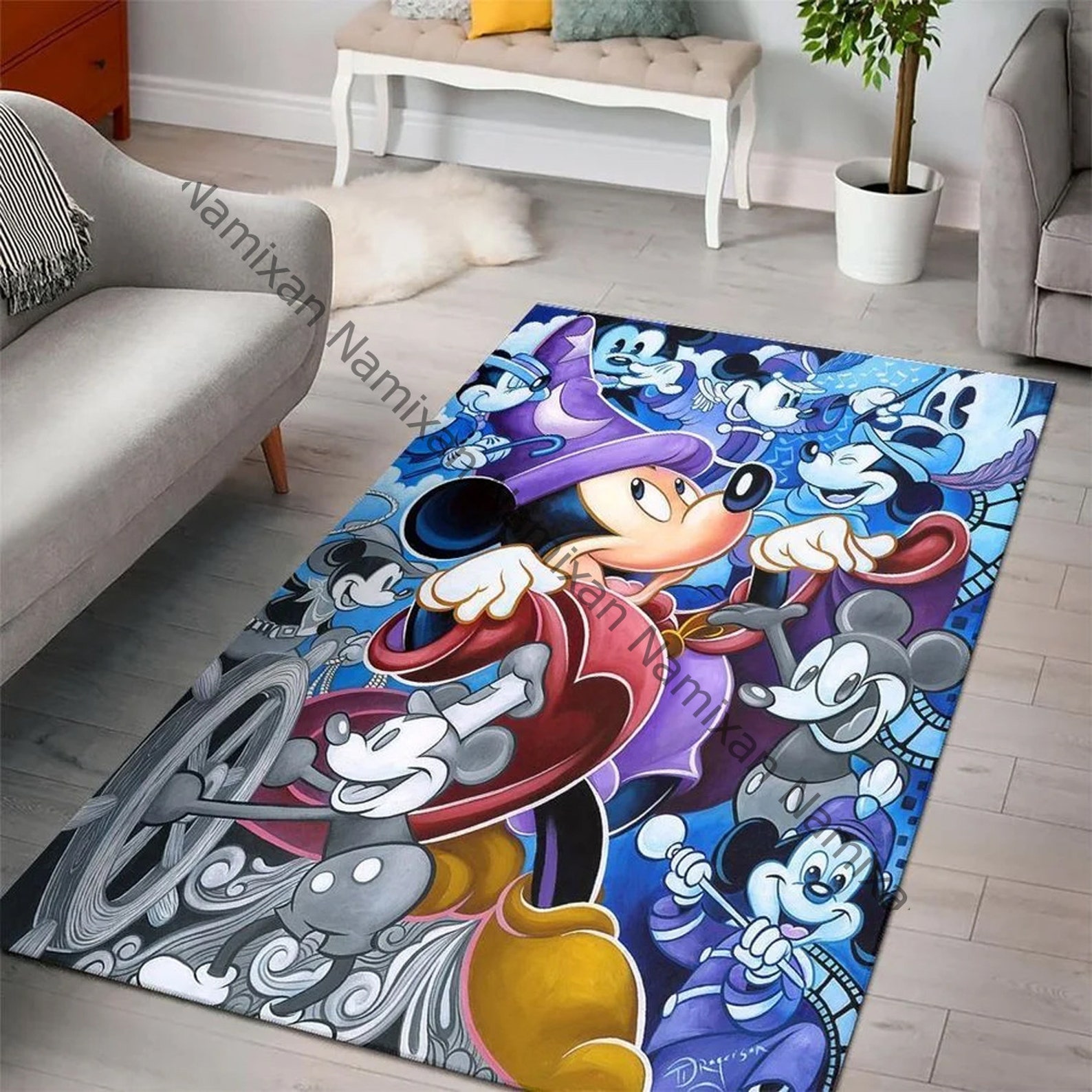 Mickey Mouse Rectangle Rug Disney Mickey Area Rug Mickey Etsy
