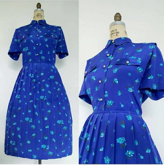 Vintage 1980s Vibrant Blues Dress - image 1