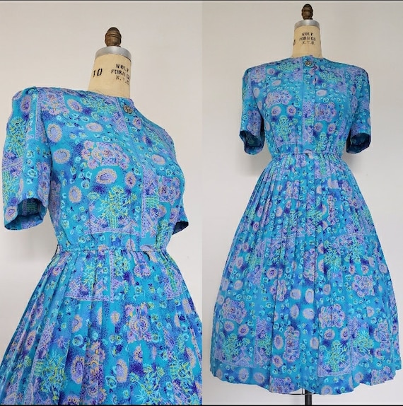 1980's Vintage Blues Dress - image 1