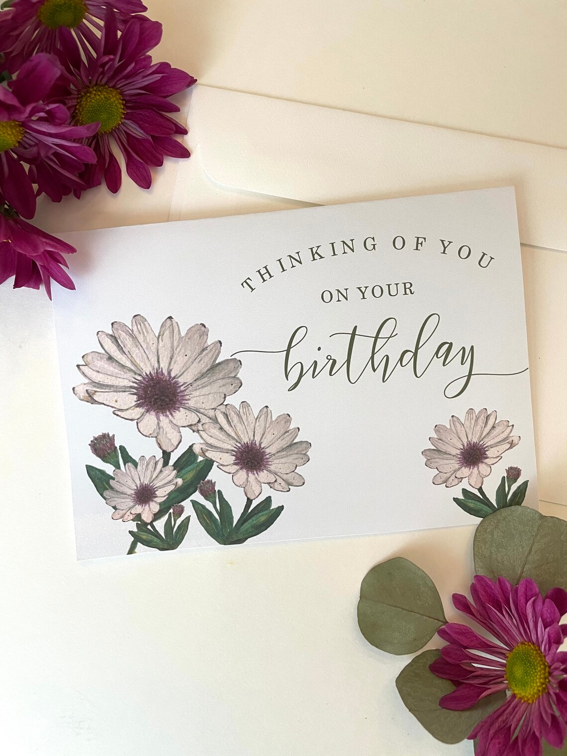Happy Birthday Card Thinking of You on Your Birthday White Etsy