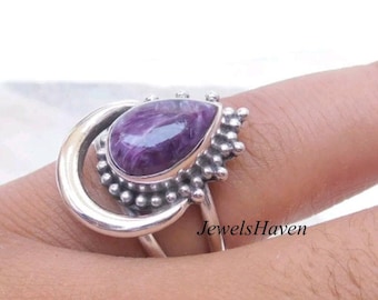 Charoite Ring Statement Jewelry Statement Ring 925 Sterling Silver Ring Gifts for her Birthstone Jewelry Boho Rings