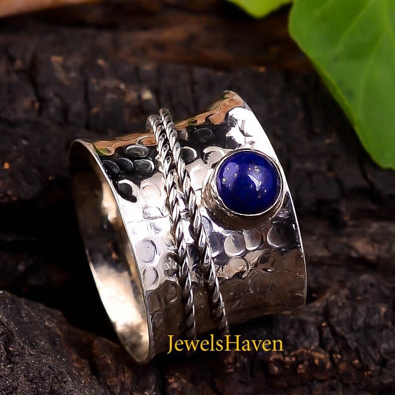 Custom Ring Worry Ring Gemstone Ring 925 Silver Ring Handmade Ring Round Stone Ring Blue Stone Ring Spinner Ring Lapis Lazuli Ring