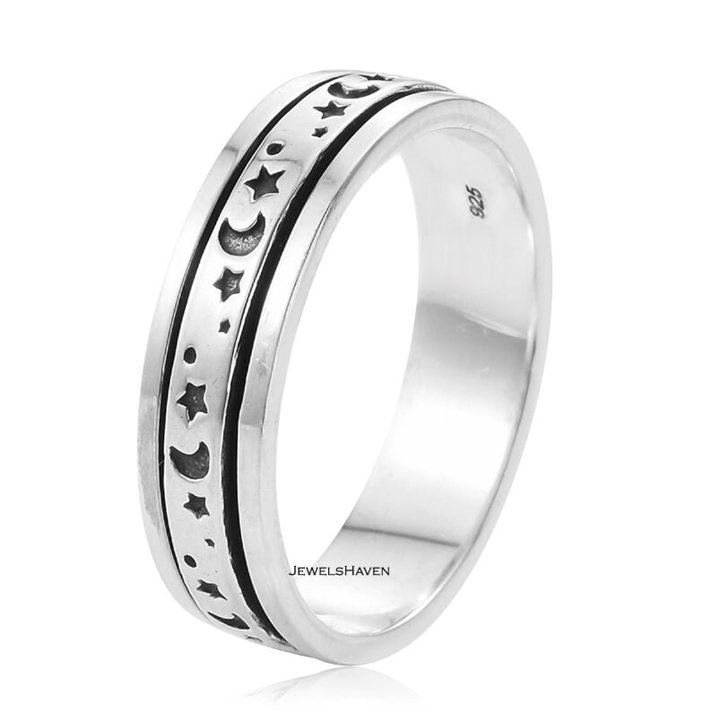 Spinning Ring Moon & Stars Ring Anxiety Ring Spin Ring 925 Etsy