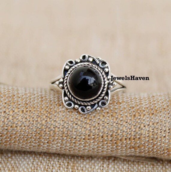 Black Onyx 925 Silver Plated Ethnic Handmade Jewelry Ring US Size 7 R-18335