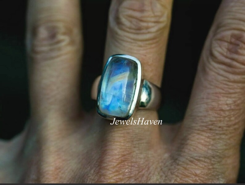 Baguette Jewelry Statement Ring Moonstone Ring Silver Band Ring Birthstone Ring Baguette Stone Ring 925 Silver Ring Gemstone Ring