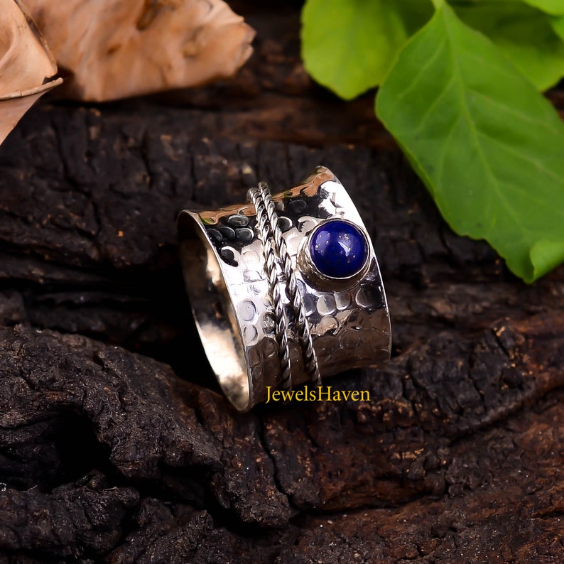 Custom Ring Worry Ring Gemstone Ring 925 Silver Ring Handmade Ring Round Stone Ring Blue Stone Ring Spinner Ring Lapis Lazuli Ring