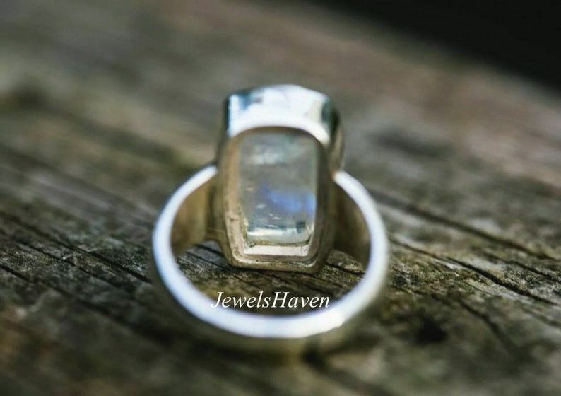 Baguette Jewelry Statement Ring Moonstone Ring Silver Band Ring Birthstone Ring Baguette Stone Ring 925 Silver Ring Gemstone Ring