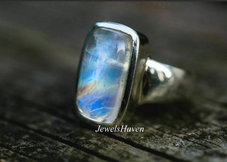 Baguette Jewelry Statement Ring Moonstone Ring Silver Band Ring Birthstone Ring Baguette Stone Ring 925 Silver Ring Gemstone Ring