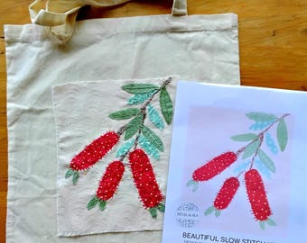 Tote bag plus /Slow Stitch Kit - Callistemon Flower