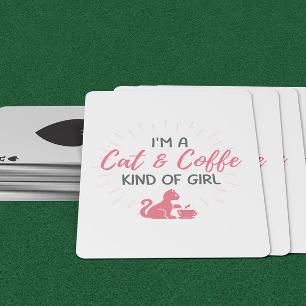 I'm A Cat and Coffee Kind of Girl Playing Cards Deck with Case | Card Set for Cat and Coffee Lovers | Poker Cards Card Game Gift