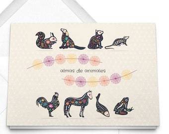 Almas de Animales Ensembles de cartes pliées avec enveloppes | Carte de vœux vierge Ensembles stationnaires de 10, 30, 50 cartes | Âmes d’animaux Cartes Espagnol