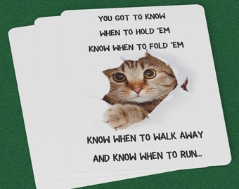 Know When To Fold 'Em Know When to Run Funny Cat Playing Card Deck set with Case | Poker Player Game Cards Cat Lover Gift | Cute Cat Cards