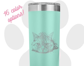 Five Cat Designs for Cat Owners Laser Engraved 22oz Skinny Tumblers | Stylish Tumblers for Cool Cats | Insulated Stainless 22oz with Lid