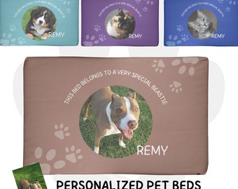 This Bed Belongs To A Very Special Beastie Personalized Pet Bed in Teal, Brown, Blue or Purple | Your Pets Photo on Custom Padded Crate Mat